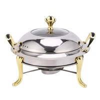 Réchaud alimentaire thermique en acier inoxydable plaqué or avec couvercle rabattable chauffé électriquement pour hôtel, restaurant, buffet