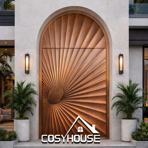 Porte d'entrée pivotante arquée de luxe, porte d'entrée moderne en aluminium pour villa, porte d'entrée principale extérieure personnalisée - Product Image 1