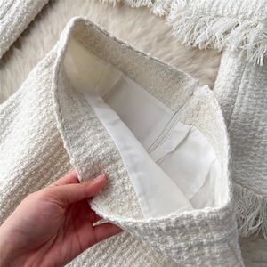 ZHEZHE جودة عالية الخريف الشتاء النساء ارتداء الشارع الزي متماسكة الخامس الرقبة سترة طويلة الأكمام وشراشيب تنورة طويلة مجموعة 2 قطعة - Product Image 3