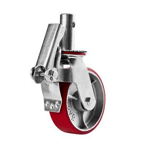 Roda resistente com freio, conjunto de roda única com núcleo de ferro de 6 8 polegadas e giro vermelho de pu com freio - Product Image 2