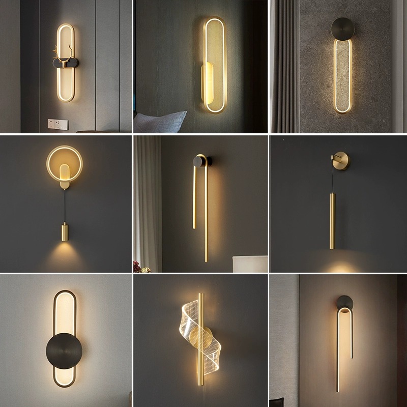 โมเดิร์นในร่มไฟ LED ผนังห้องนอนห้องนั่งเล่นบ้านผนัง Sconce โรงแรมตกแต่งทองแดงโคมไฟ