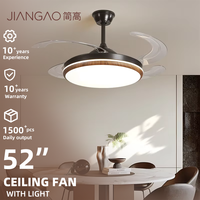Ventilateur de plafond intelligent LED moderne en noyer 2026, 42 pouces, moteur DC, 6 vitesses, économe en énergie, intensité variable, éclairage de lustre élégant