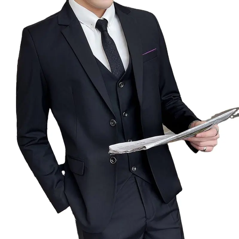 Men'S Casual Suit Outer Set Banquet Dress Suits Solid Color Business Formal Dress Three-Piece
