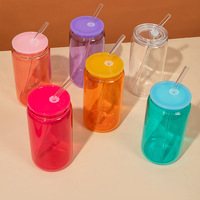 2025 Emerit personnalisé 16oz Sublimation blanc couleur bonbon gelée bière verre peut tasse ensemble avec acrylique PP couvercle et paille pour la vente en gros