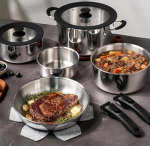 Batterie de cuisine professionnelle à induction OEM empilable avec <span class=keywords><strong>poignée</strong></span> <span class=keywords><strong>amovible</strong></span> pour casseroles, faitouts et marmites - Product Image 6
