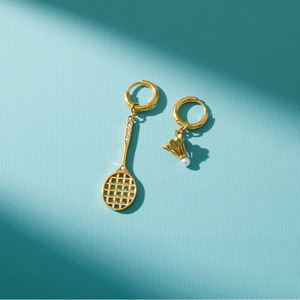 Drop Earrings Zinc Alloy Gold Tone <b>Badminton</b> Racket And Shuttlecock Design With Pearl And Zircon Accents - Product Image 2