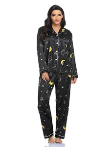 Pijamas de Satén para Mujer con Logotipo Personalizado al por Mayor, Conjunto de Pijama con Estampado de Rayas para Mujer - Product Image 3