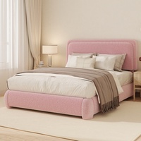 Expédition sous 3 jours Lit double en velours luxueux de style européen moderne avec cadre en métal et taille Queen réglable
