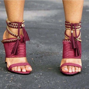 Sandalias de Tacón Alto con Cadena Metálica Sexy, Tiras con Flecos, Sandalias de Tacón de Aguja para Mujer, Zapatos de Fiesta con <span class=keywords><strong>Cordones</strong></span> - Product Image 2