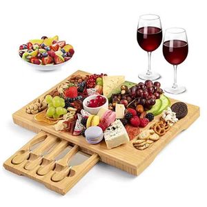 Bamboo <b>Cheese</b> Board <b>Set</b> With <b>Knives</b> Rectangular Wooden Serving Tray For Kitchen Party Snacks - Product Image 2