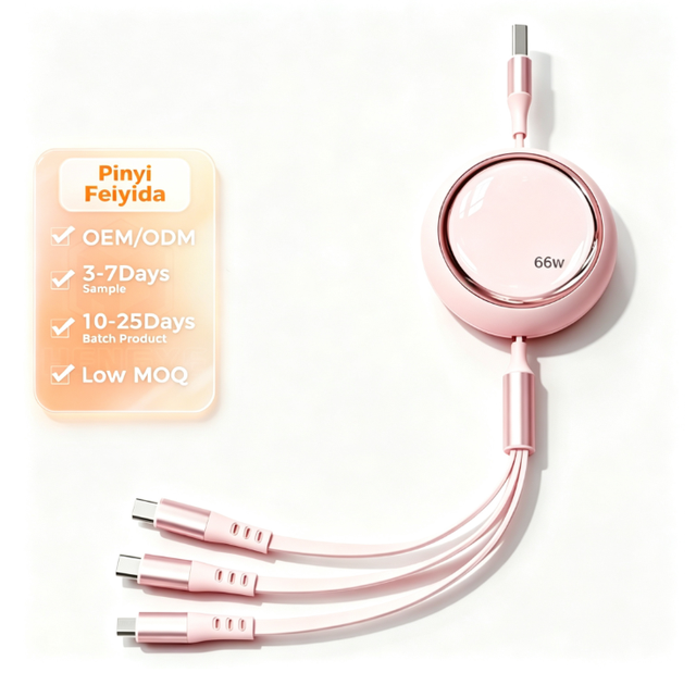 3-in-1 66W Retractable TPE TYPE-C Charging Cable One-to-Three Fast Charging Compatible for Android Iphone Tablet Custom Logo