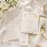 Ensemble d'invitations de mariage personnalisées minimalistes en or, avec impression dorée de fleurs, invitation de luxe avec RSVP et détails assortis