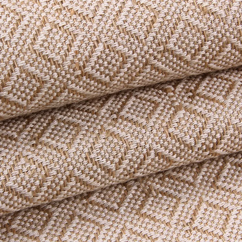 Jute Cloth Jacquard Fabric Rhombus Grid Burlap Cotton Mixed Cloth For Handcraft Bag Shoes Background Burlap For Upholstery Sofa
