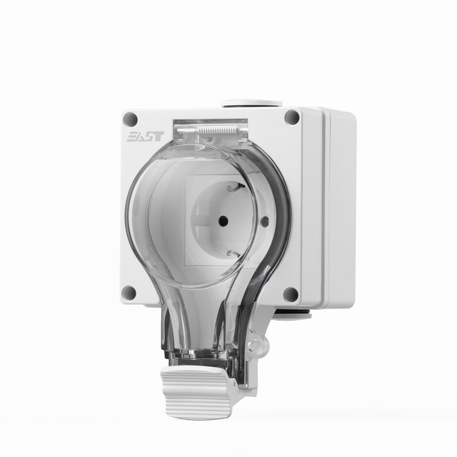 EAST IP66 Weatherproof Plastic Plug with Socket 1-Gang EU Universal 16A 220V CE for 5-Year Warranty