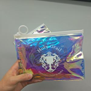 Sac de toilette à fermeture éclair en gros, sac de voyage imperméable pour pinceaux de maquillage, logo personnalisé, PVC holographique, sacs de toilette transparents pour femmes - Product Image 1