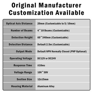 Sensor de Cortina de Luz de Seguridad Mini de 24V del Fabricante, Sensor de Área Infrarrojo NPN PN OME, Función de Protección, Luz de Seguridad Universal - Product Image 2