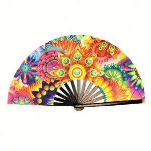 <b>Large</b> 13inch UV Glow Chinese Japanese Bamboo Folding Hand Rave <b>Fan</b> Music Festivals Club Parties Dance Performances Souvenir - Product Image 6