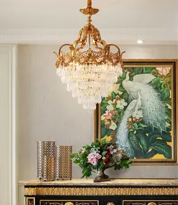 Lustre de cristal clássico francês luxuoso retrô estilo europeu para sala de estar, lustre decorativo de cristal para casas, luzes pendentes