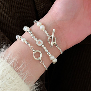 Pulsera de Plata de Ley S925 con Perlas y Cierre de Palanca en Forma de Corazón, Joyería para Mujer, Regalo - Product Image 3