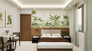 ชุดเฟอร์นิเจอร์ห้องนอนโรงแรมรีสอร์ทสมัยใหม่ พร้อมโครงเตียงไม้ หัวเตียงหุ้มเบาะ และโต๊ะข้างเตียง สำหรับโรงแรมระดับ 3 ดาว และอพาร์ตเมนต์ - Product Image 2