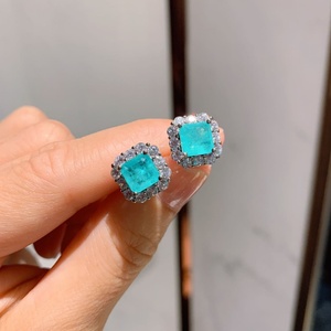 Factory Wholesale Vintage Jewelry Eco-friendly Copper Silver Plated Princess Cut Green Zircon Square Halo <b>Stud</b> <b>Earring</b> for Women - Product Image 4