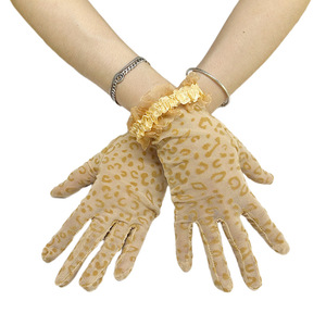 Động vật sexy in găng tay UV bán Sheer Nylon cổ tay ngắn da báo đen in ren vải tuyn găng tay - Product Image 1