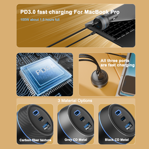 Kim loại PD 130W PPS 100W QC 30W USB Một Loại C 3 trong 1 LED Sạc Nhanh máy tính xách tay điện thoại di động sạc xe hơi cho iphone15 Android - Product Image 4