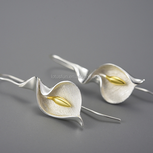 Orecchini Pendenti Lotus Fun Fatti a Mano in Argento Sterling 925 Placcato <span class=keywords><strong>Oro</strong></span> 18k, Stile Retrò Francese Vintage, <span class=keywords><strong>Gioielli</strong></span> Raffinati per Donne - Product Image 5