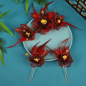 Nuevo diseño original, hecho a mano, estilo antiguo, tocado Hanfu rojo oscuro, pinza para el pelo, accesorio de maquillaje, adorno para el cabello con estampado en caliente - Product Image 1