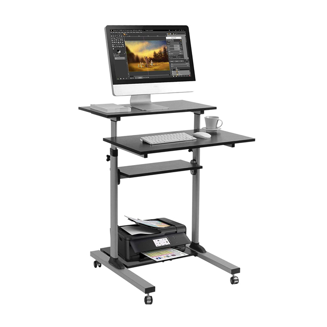 Mobile Standing Desk Rolling Workstation Cart Stand up Media Podium Mobile Desk Presentation Computer Cart