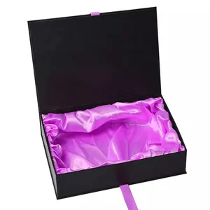 Boîtes d'emballage en papier cadeau doublé satin magnétique de luxe avec logo personnalisé pour cheveux et perruque