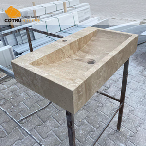 Meuble-lavabo en <span class=keywords><strong>travertin</strong></span> beige à poser Cotrustone, meuble <span class=keywords><strong>de</strong></span> <span class=keywords><strong>salle</strong></span> <span class=keywords><strong>de</strong></span> <span class=keywords><strong>bain</strong></span> en <span class=keywords><strong>travertin</strong></span> pour douche - Product Image 4