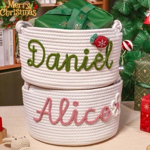 Cesta de regalo de tela navideña moderna personalizada, cesta de almacenamiento personalizada <span class=keywords><strong>para</strong></span> recién nacidos <span class=keywords><strong>para</strong></span> sala de estar, cesta de regalo de Navidad de un solo nivel - Product Image 3