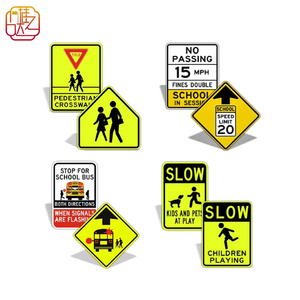 Paquete de Señales de Zona Escolar y Cruce Peatonal, Señales Reflectantes de Aluminio de Reducción de Velocidad/Límite de Velocidad/Parada de Autobús Escolar para Seguridad Vial - Product Image 1