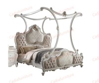 Nouvelle Arrivée - Design Américain - Meubles de Chambre à Coucher de Luxe - Lit à Baldaquin en Bois Massif Sculpté - Lit King Size - Ensemble de 5 Meubles