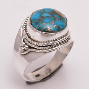 Anillos de bodas de plata fina hechos a mano, joyería de piedras preciosas turquesa de cobre púrpura Natural personalizada, fabricante exportador experto clásico - Product Image 2