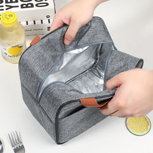 Square Lunch Bag Insulated Portable Foldable Large Capacity For Daily Use Gray Navy Blue - Product Image 4