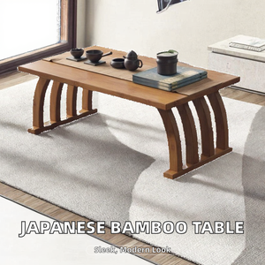 Modern Bamboo Tatami Tea Table Arc Design | Japanese Style Bay Window Coffee Table - Product Image 2
