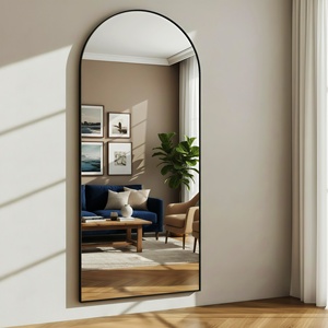 Full Length Floor <b>Mirror</b> 56x21 Black <b>Rectangle</b> Stand Aluminum Alloy Frame 3mm Thick Tempered Glass Handmade Contemporary Home - Product Image 3