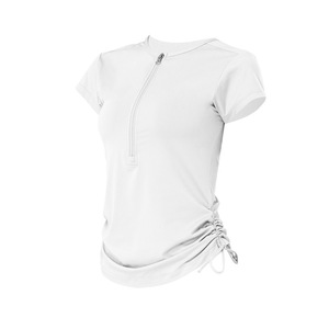 Women Slim Fit Half <b>Zipper</b> Athletic T-Shirt Adjustable Side Drawstring Yoga <b>Top</b> Breathable Running Sports Pilates Shirts OEM ODM - Product Image 5