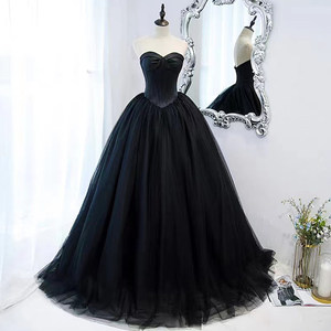 Black Strapless Ball Gown Evening Dress Natural Waist Solid Color Long Formal Wear For Parties Ceremonies - Product Image 4