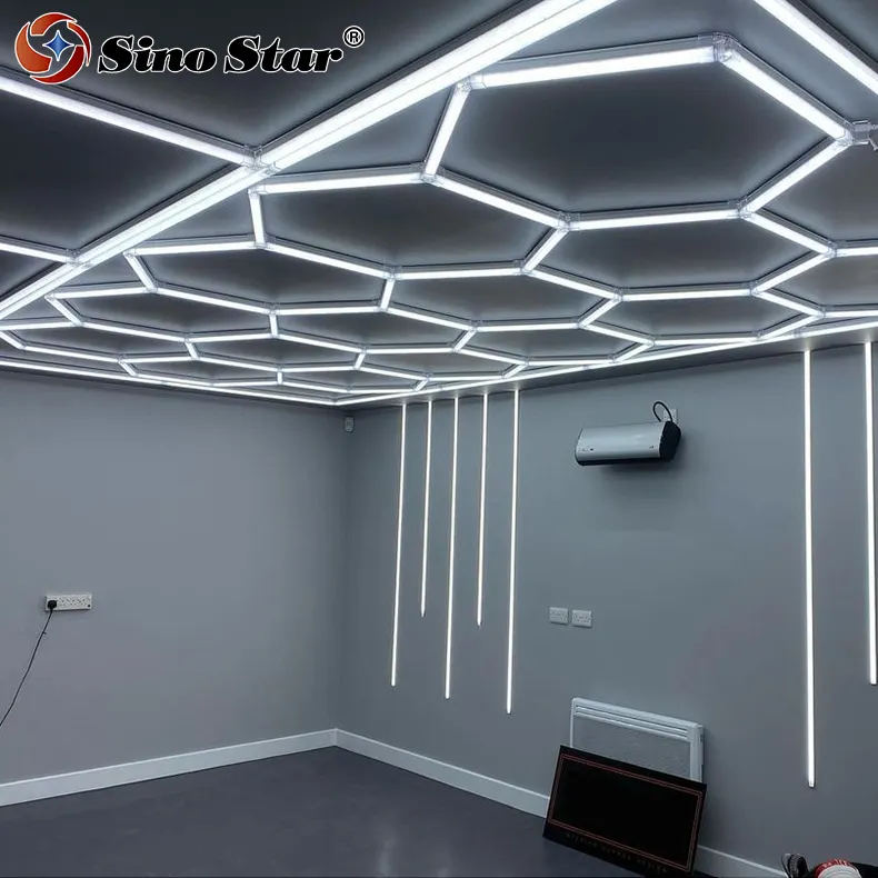 Hiệu Suất Cao Tự Động Chi Tiết Cửa Hàng Xuất Khẩu Sang Liên Bang Nga Hexagon Led Pendant Light Sử Dụng Cho Trung Tâm Thể Dục ST1028