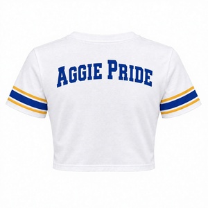 Camiseta Corta Personalizada para Mujer, con Rayas en las Mangas, Estilo Universitario, Algodón, Ropa Urbana, Marca Privada, Fabricante OEM, Venta al Por Mayor - Product Image 2