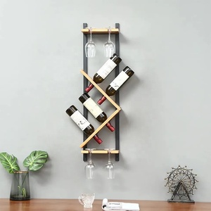 Porte-bouteilles de vin en métal doré en forme de cube mural et étagère flottante en bois massif en <span class=keywords><strong>pin</strong></span> blanc - Product Image 4