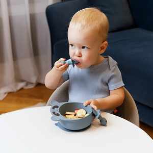 Vaisselle pour bébé en silicone de qualité alimentaire sans BPA, bol à dîner pour enfants, bol à ventouse en silicone en forme d'ours sans BPA, sûr pour les bébés - Product Image 2