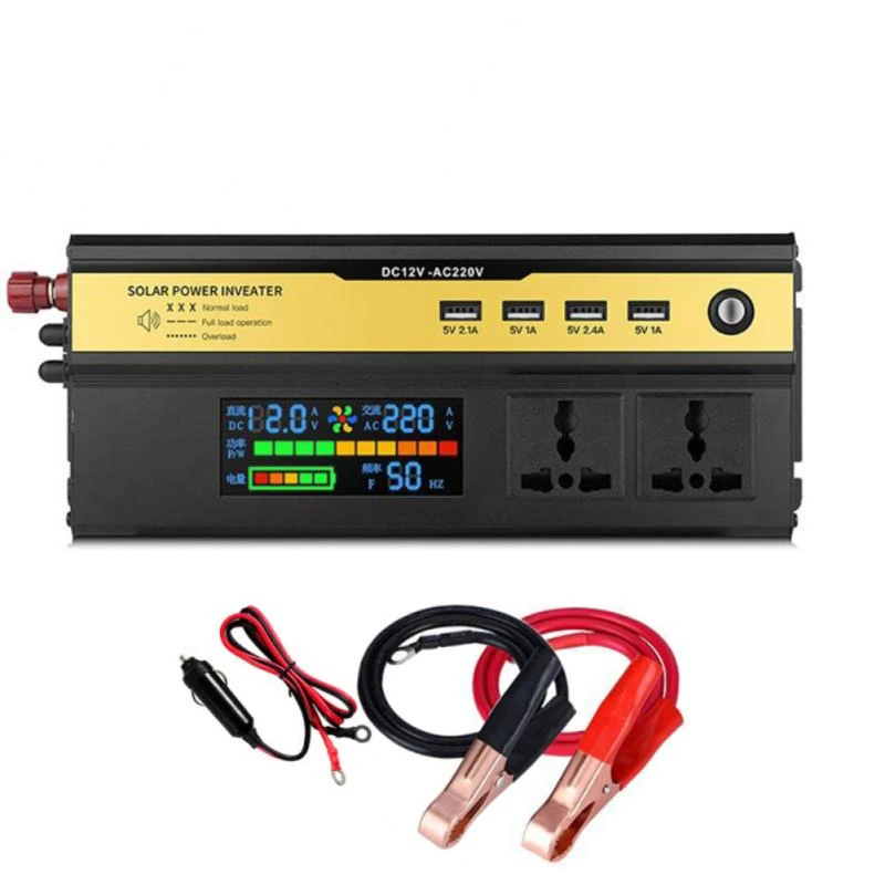 Konverter Voltmeter LED, DC 12V ke AC 220V 10000W/8000W/5000W/3000W Universal soket EU Inverter gelombang sinus murni