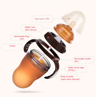 Bouteilles de lait alimentaire personnalisées en gros, sans BPA, anti-coliques, à col large, en silicone souple pour nouveau-né