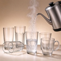 Fournisseur de verrerie en verre trempé, verre à eau classique pour la maison avec poignée, 420 ml, pour boissons froides, vente en gros