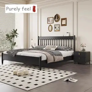 PurelyFeel, винтажная французская черная кровать из цельного дерева, современная простая двуспальная кровать в скандинавском стиле 1,8 м, 1,5, Главная спальня, принцесса, кровать для хранения
