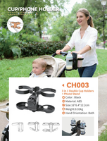 Porte-gobelets double 2 en 1, pliable, amovible, robuste, facile à assembler, pour poussette de bébé, utilisation en extérieur